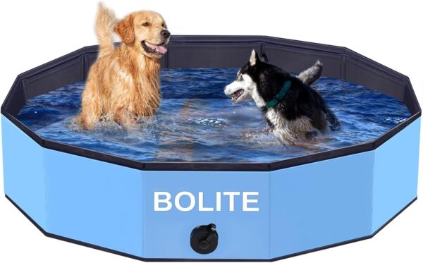 BOLITE Foldable Dog Pool for Large Dogs, 67'' x 12'' Portable Plastic Pet Swimming Pool, Collapsible Dog Bath for Large Medium Small Dogs, Kids and Ducks, Blue