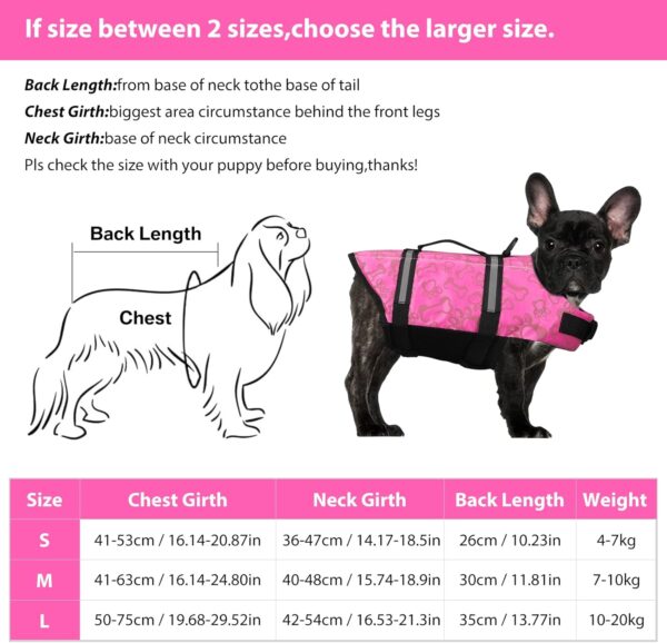 Neween Dog Life Jacket with Reflective Stripes, Adjustable Dog Life Vest Ripstop Dog Lifesaver Pet Life Preserver with Rescue Handle and High Flotation Swimsuit for Small Medium Large Dog, Pink, Small - Image 2