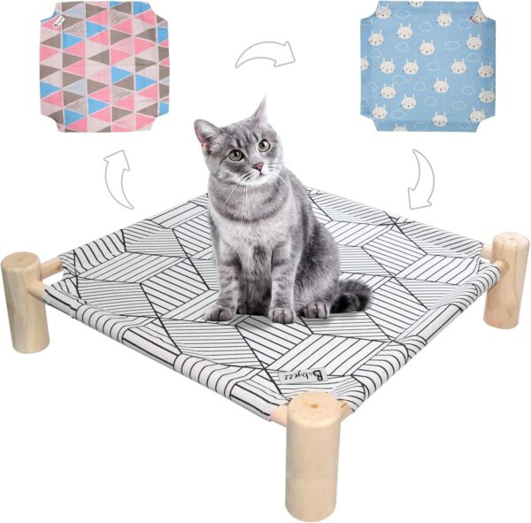 Cat/Dog Bed,Wooden Pet Hammock Bed,Elevated Breathable Dog Bed, Detachable Portable Indoor/Outdoor Cat Beds Furniture,Suitable for Kitty,Puppy,Bunny and Small Animal-Cloth cover*3 pcs Option 2