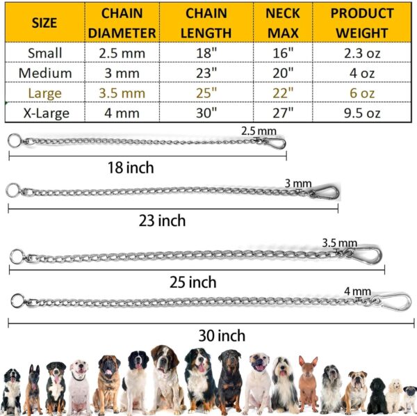 Dog Chain Collars 304 Stainless Steel Metal Chew Proof Dog Necklace Anti Winding Dog Leash Extension Lead for Small Medium Large Dogs Training and Walking. (Large：25in x 3.5mm(Neck max 22in)) - Image 4