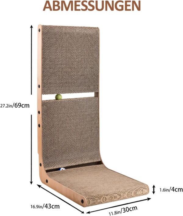 AUSCAT Cardboard Cat Scratcher, Vertical Cat Scratchers for Indoor Cats, 27.2 Inch L-Shape Cat Scratch Pad with Two Build-in Toy Balls - Image 2