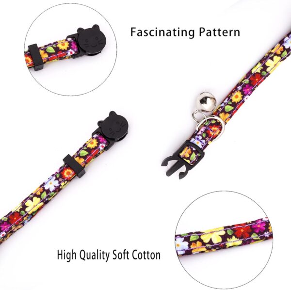 4 Pack Cotton Breakaway Cat Collar with Bell,Safety Adjustable Cat Collars Set with Flower Pattern,Ideal for Girl Cats Boy Cats - Image 2