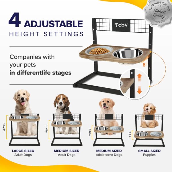 Ciconira Metal Elevated Dog Bowls with Slow Feeder & Spillproof Mat, 8°Tilted Raised Dog Bowl Stand with Two 1.3L Stainless Steel Food Water Bowls,4 Height Adjustable for Large Medium, Small Dogs - Image 2