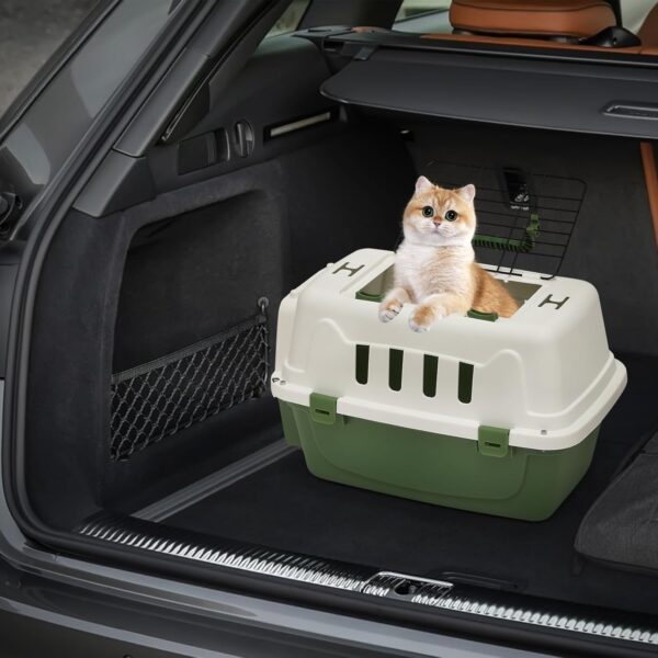 MoNiBloom 18-Inch 2-Door Top Loading Cat Carrier, Plastic Dog Crate Hard-Sided Dog Travel Carrier for Small Dogs and Cats, Ventilation and Security Lock Design for Pets up to 10 lbs (Green) - Image 4