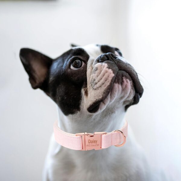 MR. CHUBBYFACE Personalized Nameplate Light Pink Dog Collar, Cotton Hemp Customized Dog Collar with Phone Number, Adjustable Medium Soft Dog Collar for Female Girl Boy Dog - Image 5