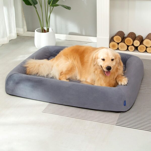 Orthopedic Dog Bed for Large Dogs Waterproof Pet Bed Soft Sofa with Two Fabrics Washable Removable Cover Egg Foam Support Anti-Slip Bottom Extra Head and Neck Support Sleeper,XL Grey - Image 6