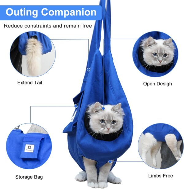 Cat Bag For Nail Trimming Pet Supplies， Color Blue Size M Cat Carrier Soft Backpack Hand Free Dog Travel Sling， Cat Grooming Holder With Adjustable Harness Storage Pocket Suitable For 5-11 lbs - Image 5