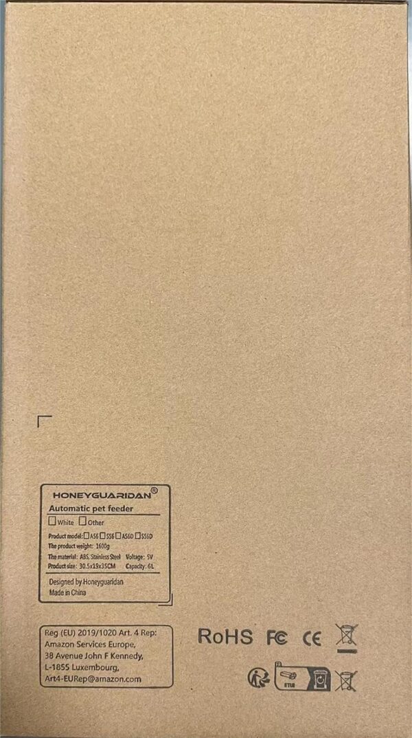 Automatic Cat Feeder, HoneyGuaridan 6L Pet Feeder for 2 Cats & Dogs, Auto Cat Dry Food Dispenser with Desiccant Bag, Timer Feeder Portion Control 1-6 Meals per Day, Dual Power Supply, Voice Recorder - Image 8