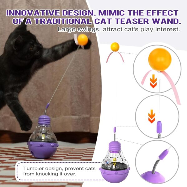 Cat Toys for Bored Indoor Cats Tumbler Interactive Cat Toys with Teaser Wand Cat Food Dispenser - Ideal for Exercise and Boredom Relief Pet Supplies Birthday Gift (Purple) - Image 3