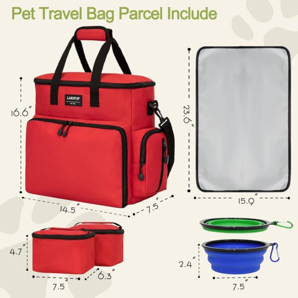 Dog Travel Bag,Weekend Pet Travel bag Set for Dog and Cat,Airline Approved Tote Multi-Function Dog Bags for Traveling,2 Food Storage Containers, 2 Collapsible Bowls, 1 Feeding Mat,Red - Image 2