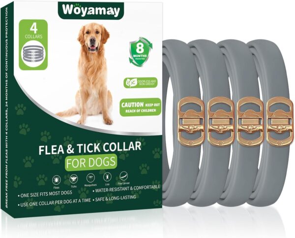 4 Pack Flea Collar for Dogs, Dog Flea and Tick Treatment, 8 Months Protection Flea and Tick Collar for Dogs, Waterproof Dog Flea Collar, Adjustable Collar Flea and Tick Prevention for Dogs