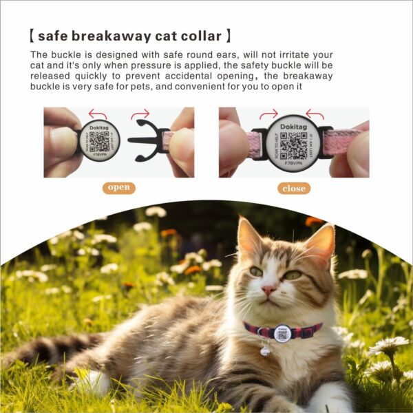 Cat Collar with Pet ID Tag,Breakaway Cat Collar QR Code Tag,Personalized Cat Collar, Cute Kitty Collar with Bells,Pet Online Profile-Scan QR Receive Instant Pet Location Alert Email (Pink) - Image 4