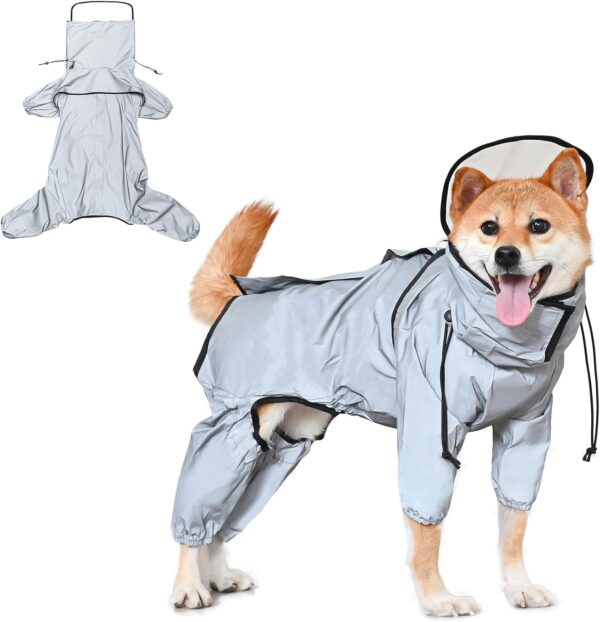 Avont Dog Raincoat - Waterproof Rain Jacket with Transparent Hood, Fully Reflective & Adjustable Pet Rain Poncho for Puppy -Grey (XL)