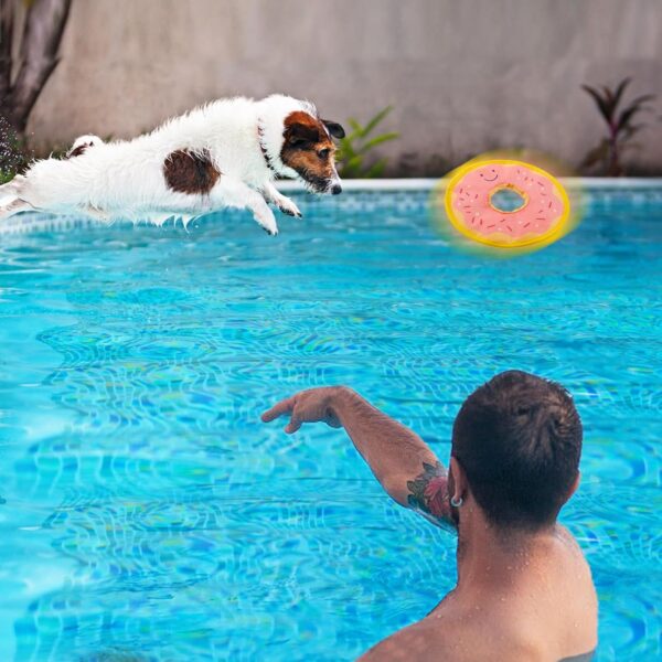 MEWTOGO Dog Pool Floating Toys - Donut Squeaky Water Toys for Small Medium Dogs, Durable Oxford Fabric Interactive Flying Discs for Summer Outdoor Pool Playing, 2PCS - Image 3