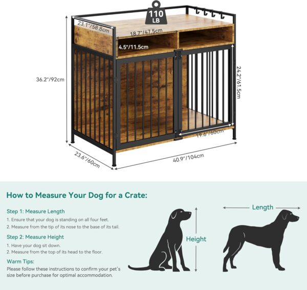 YITAHOME Large Dog Crate, 41" Heavy Duty Dog Kennel with 2 Drawers End Table, Wooden Dog Cage Indoor Dog House Pet Crate Table with Double Doors for Large Medium Small Dogs, Rustic Brown - Image 3