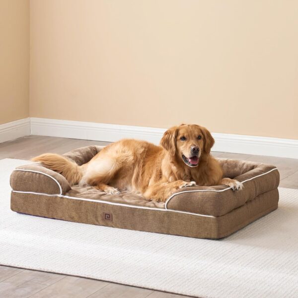 EHEYCIGA Orthopedic Dog Beds for Large Dogs, Waterproof Memory Foam Large Dog Bed with Sides, Non-Slip Bottom and Egg-Crate Foam Large Dog Couch Bed with Washable Removable Cover, Camel - Image 9