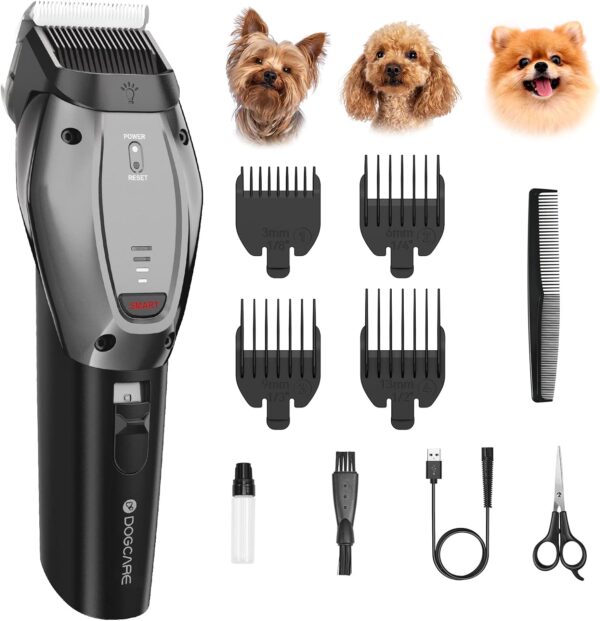 DOG CARE Smart Dog Clippers for Grooming with 3 Speeds, Auxiliary Light, Cordless Professional Dog Grooming Clippers, Low Noise Rechargeable Heavy-Duty Pet Hair Shaver for Dog Cat 2024 Upgraded