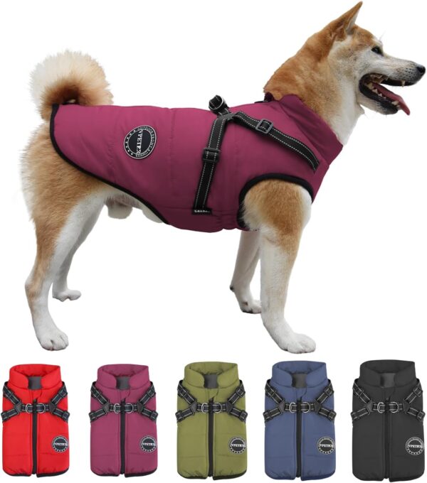 Dog Winter Coat,Warm Dog Jacket Paded Fleece Dog Vest with Built in Harness,Waterproof Windproof Reflective Cozy Adjustable Snow Pet Coat Clothes with Zipper for Small Medium Dogs