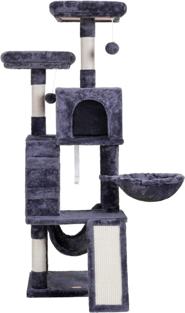 Heybly Cat Tree, Cat Tower for Indoor Cats,Multi-Level Cat Furniture Condo for Cats with Padded Plush Perch, Cozy Basket and Scratching Board Smoky Gray HCT014G - Image 7