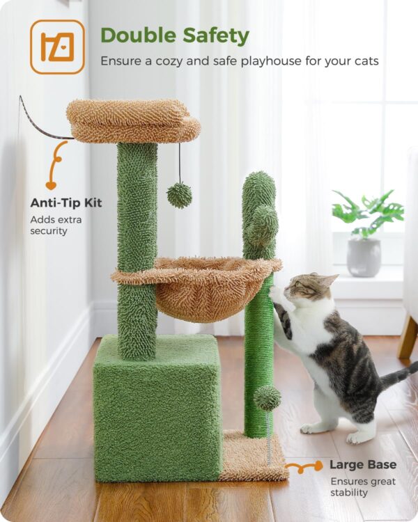 PEQULTI 4-in-1 Cactus Cat Tree, 33'' Cat Tower for Indoor Cats with Large Cat Condo, Cat Scratching Post for Cats with Deep Hammock& Cozy Top Perch,Green - Image 5