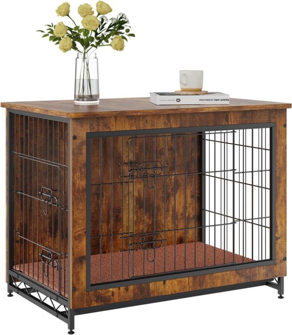 VEVOR Dog Crate Furniture, 32 inch Wooden Dog Crate with Double Doors, Heavy-Duty Dog Cage End Table with Multi-Purpose Removable Tray, Modern Dog Kennel Indoor for Dogs up to 45lb, Rustic Brown