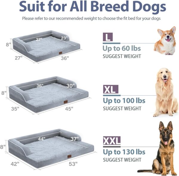 Orthopedic Dog Beds for Extra Large Dogs, Waterproof Dog Beds Xlarge, Memory Foam Dog Couch Bed, Comfy Bolster Pet Bed with Removable Washable Cover, Nonskid Bottom (X-Large, Grey) - Image 5