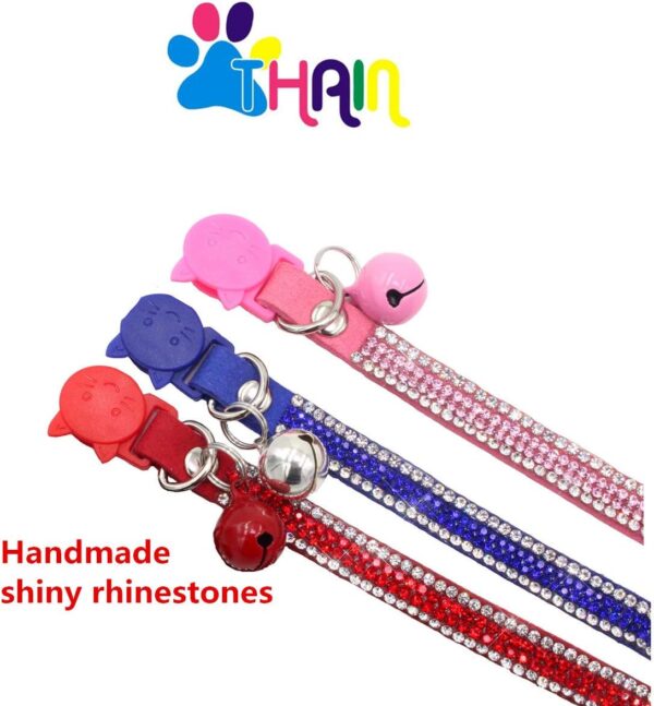 THAIN Basic Adjustable Cat Collar Bling Diamond Breakaway with Bell for Kitten Girl boy (Pink) - Image 4