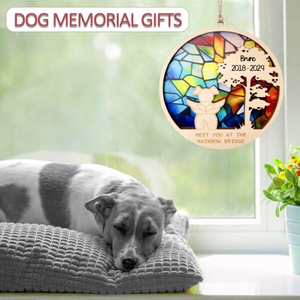 Stained Glass Dog Memorial Gifts for Loss of Dog, Rainbow Bridge Pet Memorial Gifts for Dogs, Loss of Dog Sympathy Gift, Personalized Dog Ornaments with Name Date for Pet Lovers (Design 1) - Image 4