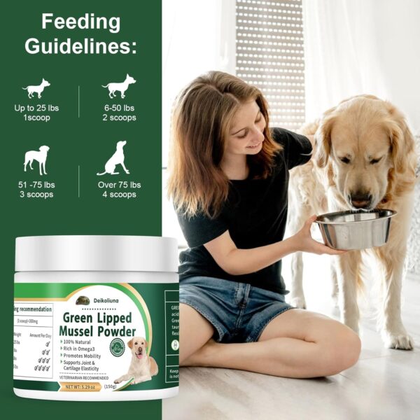 Green Lipped Mussels for Dogs & Cats, Dog Joint Supplement Powder Supports Joints, Tendons, Ligaments, Muscles, Green Lippled Mussels Powder for Pets Promote Normal Mobility & Flexibility (5.29 oz) - Image 5