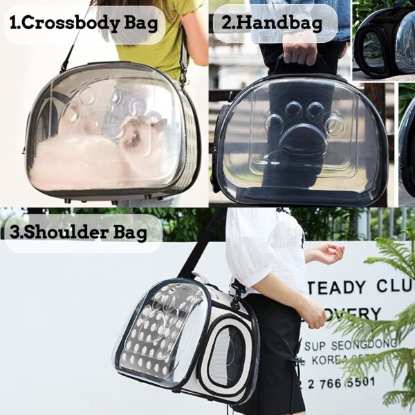 BNOSDM Clear Cat Carrier Hard Cat Bag Collapsible Portable Small Pet Carrier Bag for Cats Kitten Puppy Travel Hiking Walking & Outdoor Use(Grey) - Image 3