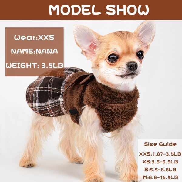 Winter Dog Clothes, Cute Warm Fleece Dog Hooded Sweater, for Small Dogs Girl, Pink Plaid Puppy Dresses Clothes for Chihuahua Yorkie,Cat Apparel (Brown, X-Small) - Image 2