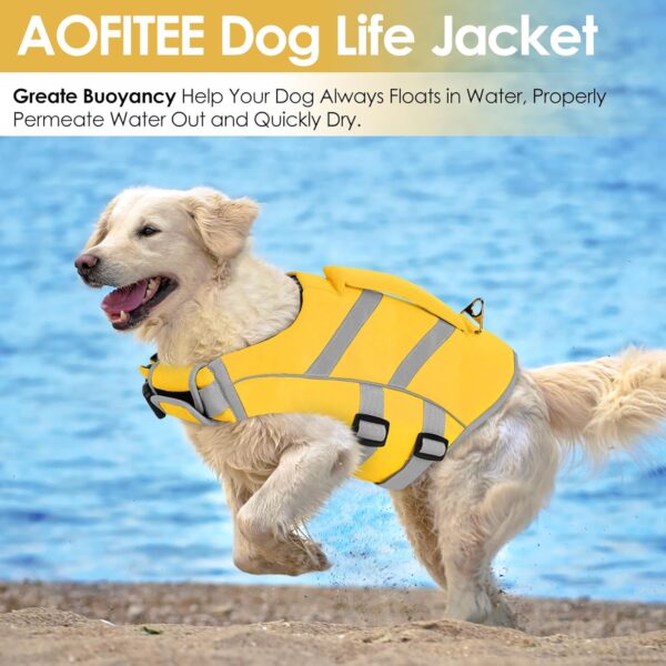 AOFITEE Dog Life Jacket Large, Dog Life Vest for Swimming, High Flotation Dog Swimming Vest with Rescue Handle and D-Ring, Reflective Dog Lifesavers Swimsuit for Swimming Pool Beach Boating - Image 4