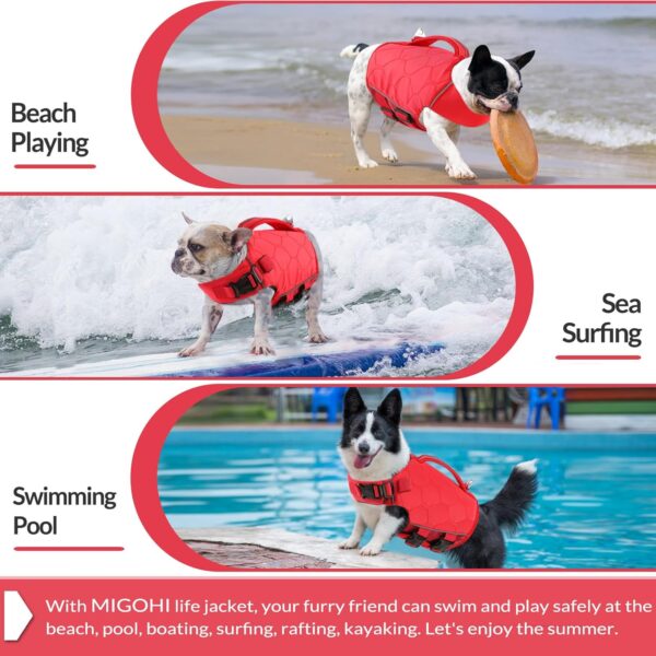 MIGOHI Dog Life Jacket Large,Dog Life Jacket,High Flotation Dog Life Vest for Swimming Surfing Boating English Bulldog,Reflective Pet Lifesaver Preserver,Dog Vest Harness Dog Beach Essentials,Red,L - Image 6