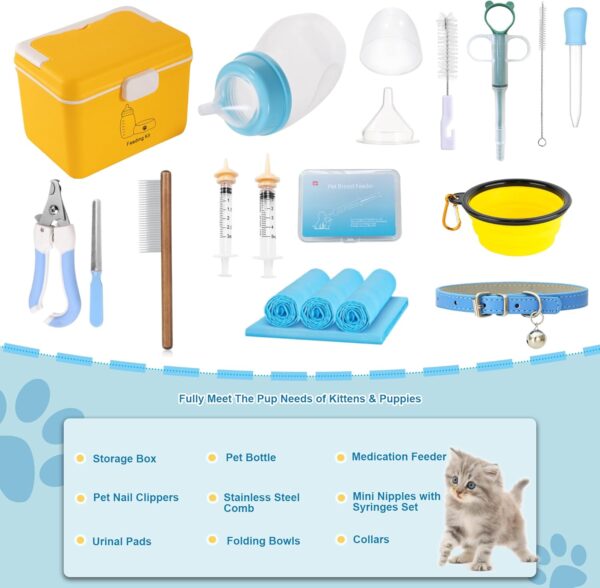 Nursing Kit for Newborn Puppy Kitten - 21 pcs Puppy Supplies Starter Kit for Newborn, accessories with Bottle, Feeding Bowls, Pill Plunger Popper, Nail Clipper, Brush, Gift for New Puppy and Kitten - Image 9