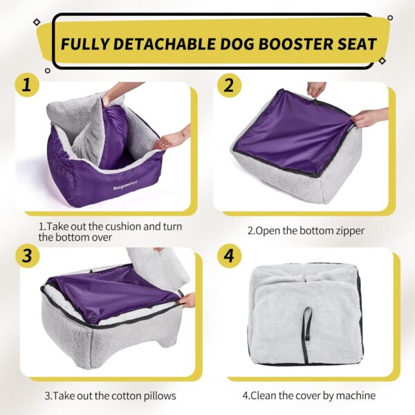 BurgeonNest Dog Car Seat for Small Dogs, Fully Detachable and Washable Dog Carseats Small Under 25, Soft Dog Booster Seats with Storage Pockets and Clip-On Leash Portable Dog Car Travel Carrier Bed - Image 4