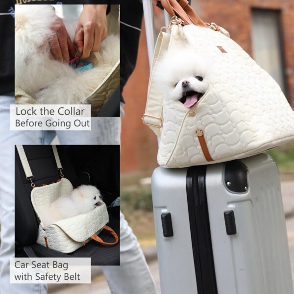 Small Dog Carrier Bag Woman,Puppy Purse Cat Pups Kennel,Car Seat, Soft Thick Cushion,Traveling Pets Tote for Hiking Picnic Outdoor (Grey) - Image 5