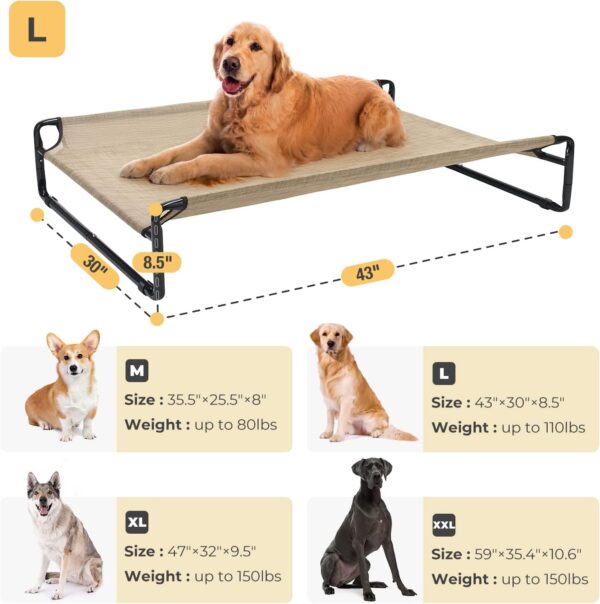 Veehoo Original Cooling Elevated Dog Bed, Outdoor Raised Dog Cots Bed for Large Dogs, Portable Standing Pet Bed with Washable Breathable Mesh, No-Slip Feet for Indoor Outdoor, Large, Beige Coffee - Image 3