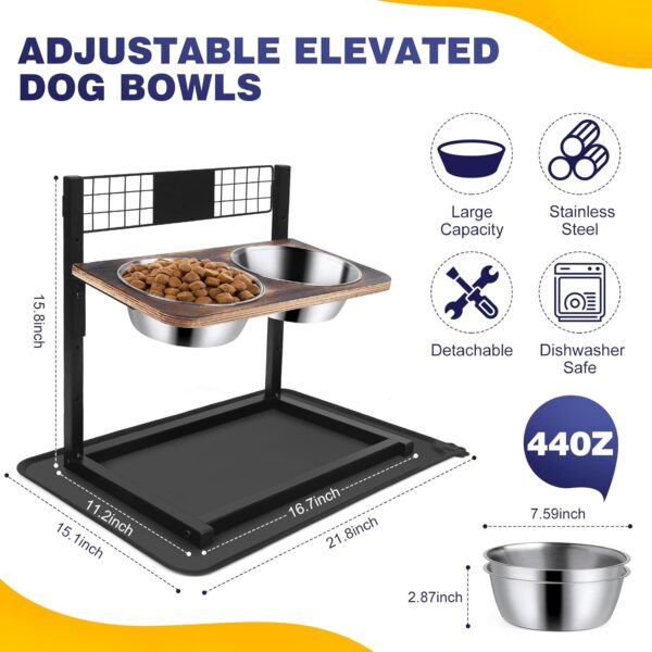 Ciconira Metal Elevated Dog Bowls with Slow Feeder & Spillproof Mat, 8°Tilted Raised Dog Bowl Stand with Two 1.3L Stainless Steel Food Water Bowls,4 Height Adjustable for Large Medium, Small Dogs - Image 5