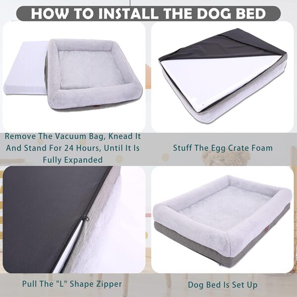 Orthopedic Dog Beds for Large Sized Dogs, Waterproof Dog Bed, Bolster Sides Dog Sofa Bed with Removable Washable Cover & Non-Skid Bottom, Egg Foam Big Dog Couch for Pet Sleeping, Gray Pet Bed - Image 4