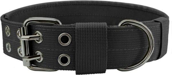 Heavy Duty Dog Collar for Large Dogs, Tactical Dog Collars with Metal Buckle & D Ring, 1.5" Width Thick Adjustable Nylon Dog Collar for Medium Dogs, Black/XL