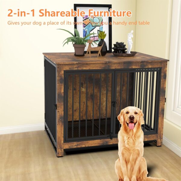 Dog Crate Furniture, Large Dog Crate Furniture, Wooden Cage Kennel Furniture Indoor, Modern Dog Crate with Multi-Purpose Removable Tray, Double-Doors Dog Furniture, Rustic Brown - Image 2