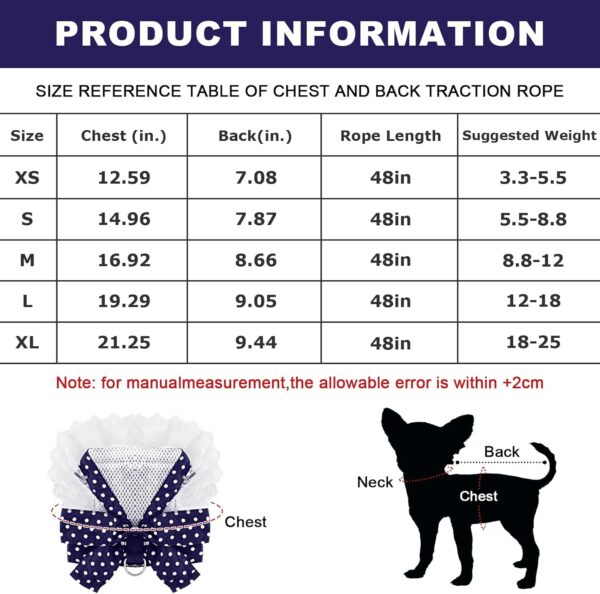 Dog Harness with Leash Set Adjustable Breathable Mesh Air Vest Harnesses for Small Dogs with Easy Control D-Ring Leash Lace Border Outdoor Hiking Training Walking Puppy Cat Harness - Image 3