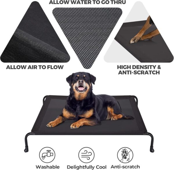 Veehoo Elevated Raised Dog Bed, Cooling Outdoor Dog Cots Beds for Large Dogs, Pet Hammock Bed with No-Slip Feet, Frame with Washable & Chew Proof Mesh for Indoor Outdoor, Large, Black - Image 3