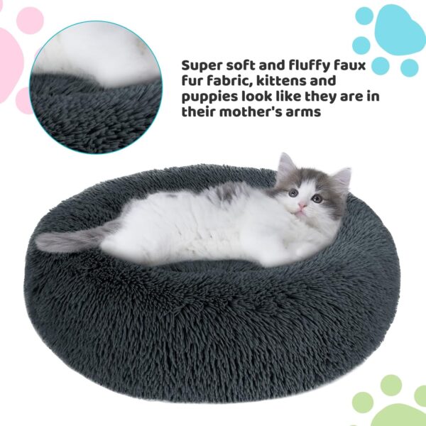 Calming Dog Bed, Anti-Anxiety Warming Cozy Soft Donut Dog Bed, Fluffy Faux Fur Plush Dog Bed for Medium Dogs, Machine Washable.(Grey, 30x30in) - Image 4