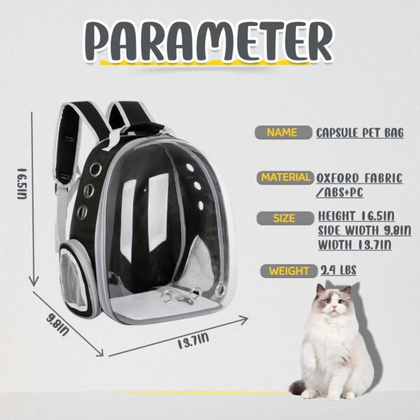 Cat Backpack Bubble, Cats and Dogs Pet Carrier Hard, Suitable for Cats Traveling Cat Bag Carrier, Transparent Outdoor Waterproof Spacecraft Pet Backpack Carrier(Black) - Image 3