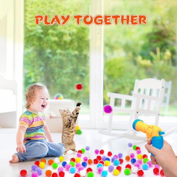 BooTaa Pet Toys, Interactive Cat Toy Set, 80pcs Glitter Pom-Poms Cat Ball Toy with 1 Launcher, Safe Soft Cat Toy Balls for Fetch, Training, Playing - Image 6