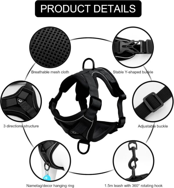 Cat Harness and Leash Set: Upgraded Escape Proof Vest with Lead for Large Cat Small Dog Puppy Walking, Soft Jacket Reflective Strips, Black (M) - Image 3