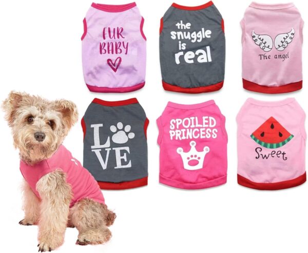 6 Packs Small Dog Puppy Shirts Girl Dog Clothes Girls T Shirt for Small Dogs Girls Puppy Tshirt Cat Clothing Female, Medium