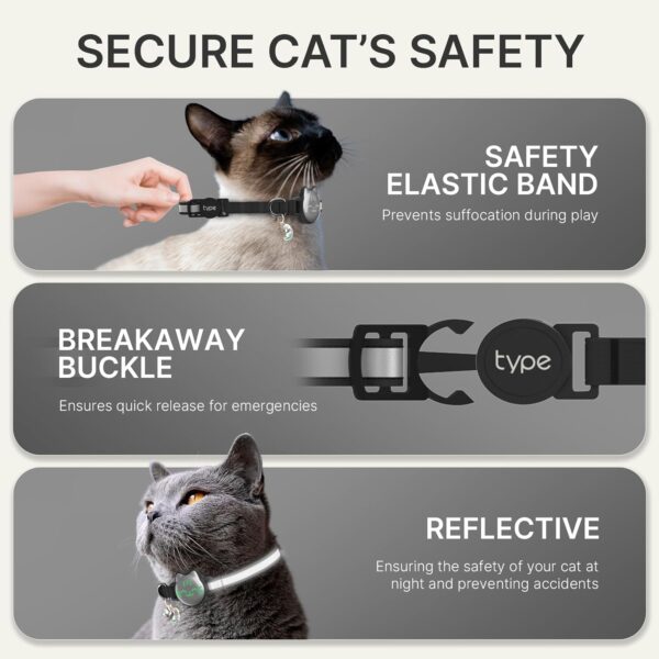 Cat Collar with Airtag Holder, Breakaway Cat Airtag Collar with Reflective Strap, Lightweight Kitten Collar for Apple Air tag, Hidden GPS Tracker Holder for Boy Girl Cats, Kittens, Puppies (9-13") - Image 3