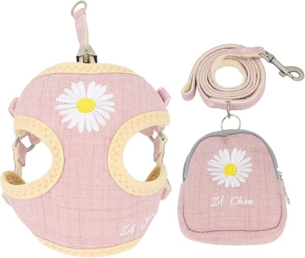 Cute Small Dog Harness and Leash Set with Bags No Pull Daisy Dog Vest Harness Soft Breathable Mesh Puppy Dog Harness for Small Dogs Cats Spring Summer Yorkies Shih Tzu (Pink,Small)